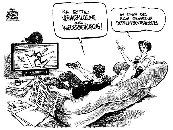  Oliver Schopf, politischer Karikaturist aus Österreich, politische Karikaturen, Illustrationen Archiv politische Karikatur Österreich 2006; Während es in Österreich ein relativ strenges NS -Verbotsgesetz gibt, ist man hierzulande in Sachen Doping eher säumig. David irving
       