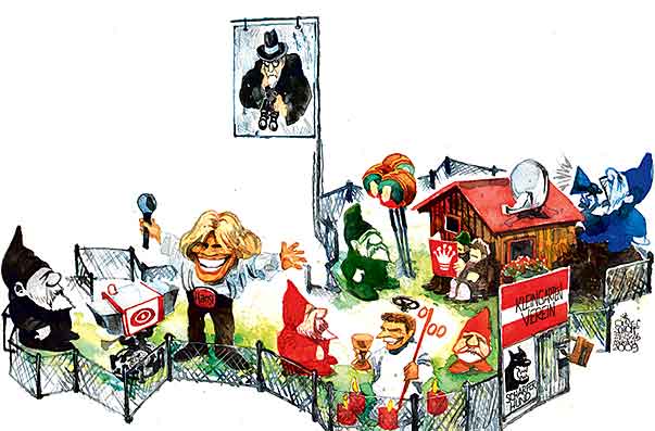  
Oliver Schopf, editorial cartoons from Austria, cartoonist from Austria, Austrian illustrations, illustrator from Austria, editorial cartoon
Europe austria 2009  austria, garden, plot, allotment, dwarf, sigmund freud, mozart ball