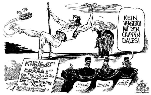  Oliver Schopf, politischer Karikaturist aus Österreich, politische Karikaturen, Illustrationen Archiv politische Karikatur Österreich 2010: karl-heinz grasser khg rechtsanwalt ainedter konten offenlegung strip tease staatsanwaltschaft chippendales
