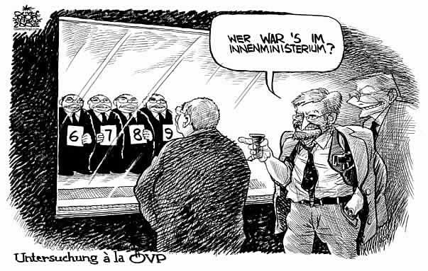  Oliver Schopf, politischer Karikaturist aus Österreich, politische Karikaturen, Illustrationen Archiv politische Karikatur Österreich: Koalition ÖVP SPÖ 2006-2008 2008:
2008:
polizeiskandal, innenministerium, oevp, gusenbauer, molterer, schuessel, identifizierung, untersuchung polizei vertuschung
