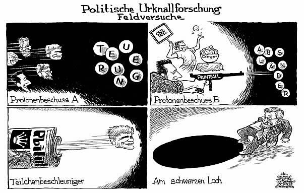  Oliver Schopf, politischer Karikaturist aus Österreich, politische Karikaturen, Illustrationen Archiv politische Karikatur Österreich: Nationalratswahl 2008
Wahl 08, urknall, teilchenbeschleiniger, protonenbeschuss, schwarzes loch, faymann, molterer, strache, haider, van der bellen
