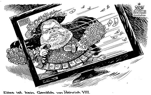  Oliver Schopf, politischer Karikaturist aus Österreich, politische Karikaturen, Illustrationen Archiv politische Karikatur Österreich 2010  ORF: orf elmar oberhauser heinrich VIII. gemaelde schief 
