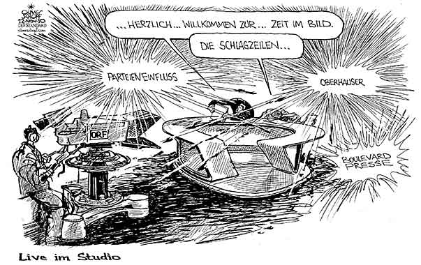  Oliver Schopf, politischer Karikaturist aus Österreich, politische Karikaturen, Illustrationen Archiv politische Karikatur Österreich 2010  ORF  orf zib studio fernsehen nachrichten oberhauser 
