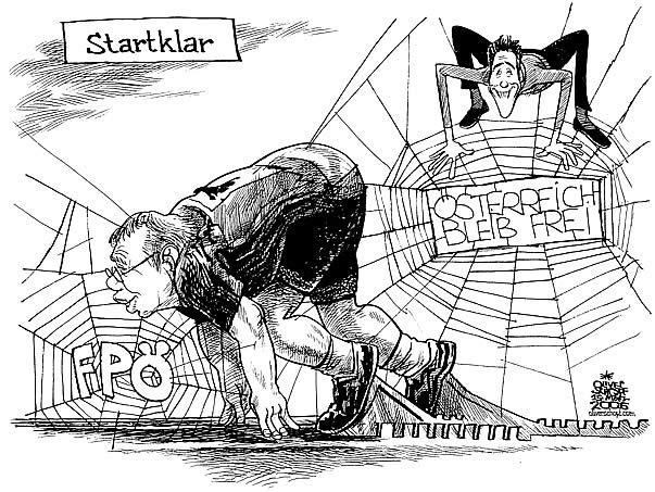  Oliver Schopf, politischer Karikaturist aus Österreich, politische Karikaturen, Illustrationen Archiv politische Karikatur Österreich: Parteien FPÖ Strache und Gusenbauer: Volksbegehren 2006, SPÖ-Wähler unterstützen das Volksbegehren der FPÖ spiine netz
