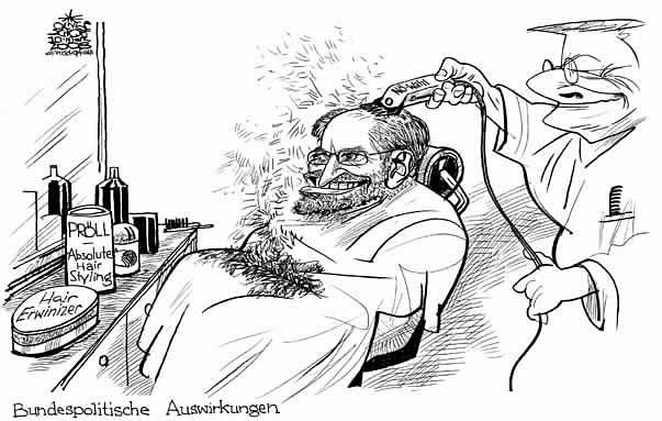  Oliver Schopf, politischer Karikaturist aus Österreich, politische Karikaturen, Illustrationen Archiv politische Karikatur Österreich: Parteien ÖVP  
2008, niederoesterreich, erwin proell, landtagswahlen, molterer, schuessel, friseur, haarschneider, glatze, erwinizer
