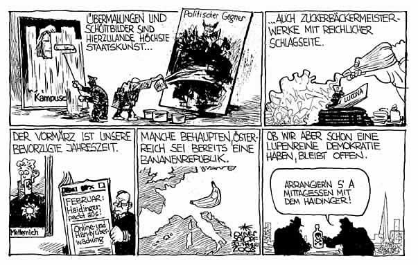  Oliver Schopf, politischer Karikaturist aus Österreich, politische Karikaturen, Illustrationen Archiv politische Karikatur Österreich: Polizei  2007; oecd, bericht, steuer, sisyphus, euro, ballon

