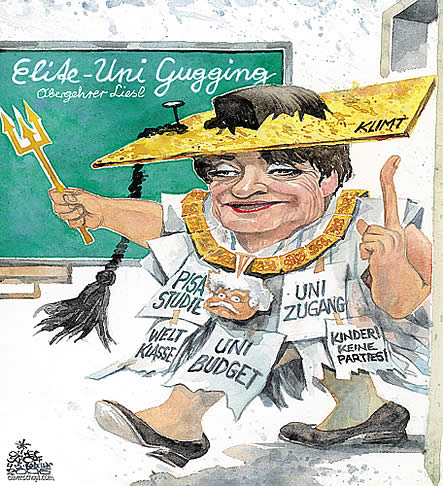  
Oliver Schopf, editorial cartoons from Austria, cartoonist from Austria, Austrian illustrations, illustrator from Austria, editorial cartoon
Europe austria 2006 Gehrer and the first elite university in Gugging wolfgang schuessel's team, politicians politics  

