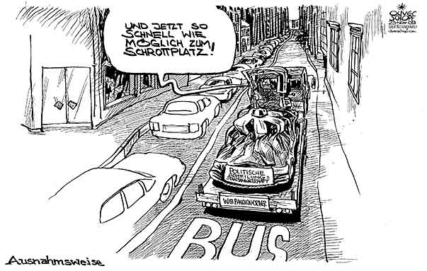  Oliver Schopf, politischer Karikaturist aus Österreich, politische Karikaturen, Illustrationen Archiv politische Karikatur Österreich Justiz 2010  gericht richter staatsanwalt bandion-ortner, justizministerin, staatsanwaltschaft, abschleppwagen, busspur, neustiftgasse, schrottplatz

  