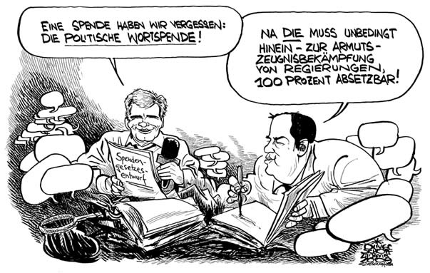  Oliver Schopf, politischer Karikaturist aus Österreich, politische Karikaturen, Illustrationen Archiv politische Karikatur Österreich Regierung Faymann
2009:
Spenden, wortspende, gesetz, armutszeugnis, absetzen, faymann, josef proell
