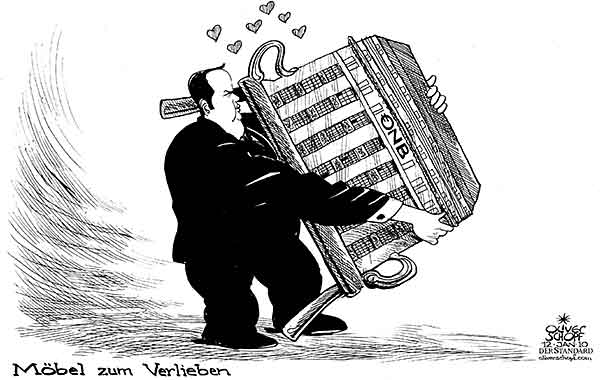 Oliver Schopf, politischer Karikaturist aus Österreich, politische Karikaturen aus Österreich, Karikatur, Illustrationen Politik Politiker Österreich 2010: proell, oenb, nationalbank, vertsaatlichung, moebel zum verlieben


