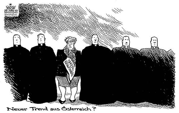  Oliver Schopf, politischer Karikaturist aus Österreich, politische Karikaturen, Illustrationen Archiv politische Karikatur Österreich Regierung Religion   Kirche und Ethik 2010:  katholische kirche klasnic opferbeauftragte missbrauch frau priester trend



