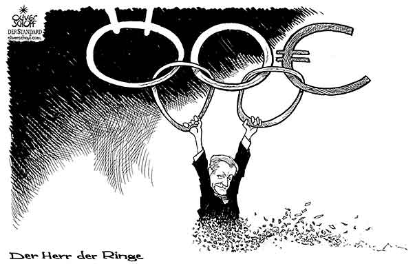  Oliver Schopf, politischer Karikaturist aus Österreich, politische Karikaturen, Illustrationen Archiv politische Karikatur Österreich Sport olympisches Komitee comitee leo wallner ringe 


