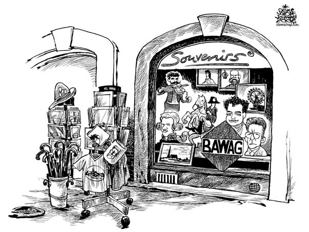  Oliver Schopf, politischer Karikaturist aus Österreich, politische Karikaturen, Illustrationen Archiv politische Karikatur Österreich Wirtschaft BAWAG-Affaire
2006, bawag-verkauf, souvenir, shop