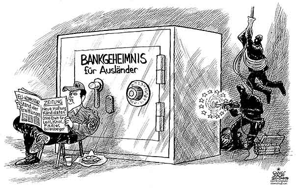  Oliver Schopf, politischer Karikaturist aus Österreich, politische Karikaturen, Illustrationen Archiv politische Karikatur Österreich Wirtschaft  und Finanzen
2009: bankgeheimnis, auslaender, eu, proell, tresor, wachposten, einbrecher, bohren


