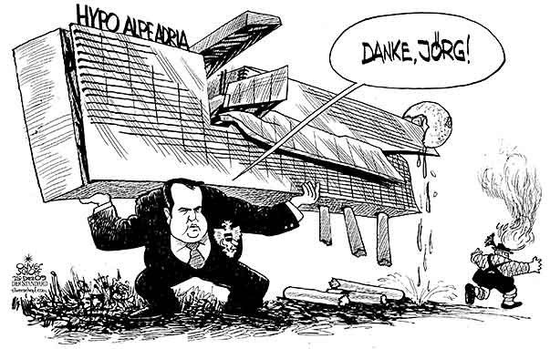  Oliver Schopf, politischer Karikaturist aus Österreich, politische Karikaturen, Illustrationen Archiv politische Karikatur Österreich Wirtschaft  Hypo Group Alpe Adria
 2009:   hypo alpe adria, proell, bank, orange, bayern, danke joerg


