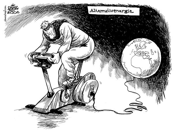  Oliver Schopf, politischer Karikaturist aus Österreich, politische Karikaturen, Illustrationen Archiv politische Karikatur Welt Klima und Umwelt 2006, alternative Energie, Lösung der Energieproblems


