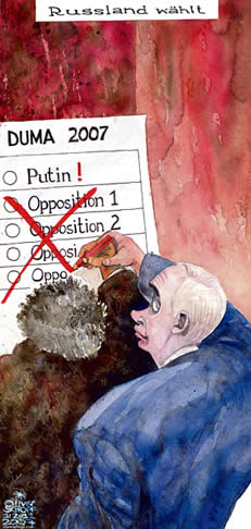  Oliver Schopf, politischer Karikaturist aus Österreich, politische Karikaturen, Illustrationen Archiv politische Karikatur Welt Russland duma, wahlen russland, opposition ausschalten





