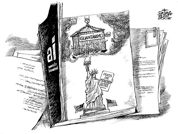  Oliver Schopf, politischer Karikaturist aus Österreich, politische Karikaturen, Illustrationen Archiv politische Karikatur Welt USA
 george w. bush, guantánamo, gefaengnis, hungerstreik menschenrechte amnesty international bericht




