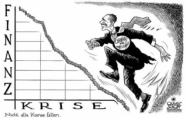  Oliver Schopf, politischer Karikaturist aus Österreich, politische Karikaturen, Illustrationen Archiv politische Karikatur Welt USA Präsidentenwahl 2008  finanzkrise, kurssturz, obama, index, praesidentschaft, fuehrung



