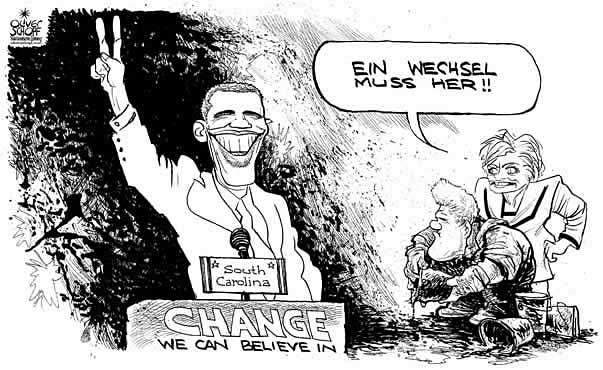  Oliver Schopf, politischer Karikaturist aus Österreich, politische Karikaturen, Illustrationen Archiv politische Karikatur Welt USA Präsidentenwahl 2008 Obama Sieger
 2008: usa, vorwahl hillary clinton unterliegt barack obama
