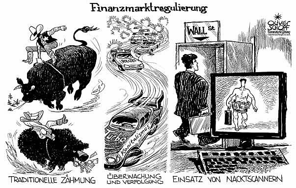  Oliver Schopf, politischer Karikaturist aus Österreich, politische Karikaturen, Illustrationen Archiv politische Karikatur 2008: finanzmarkt, boerse, regulierung, ueberwachung, zaehmung, nacktscanner, turbokapitalismus





