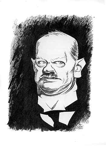 Oliver Schopf, editorial cartoons from Austria, cartoonist from Austria, Austrian illustrations, illustrator from Austria, editorial cartoon portraits politics: gustav stresemann, drawing, portrait, germany, politician, statesman, chancellor, foreign minister, weimar republic, locarno treaties, briand, nobel peace prize
