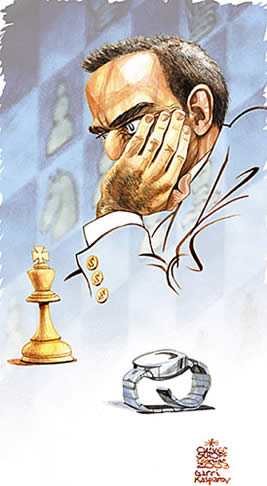 Oliver Schopf, politischer Karikaturist aus Österreich, politische Karikaturen aus Österreich, Karikatur Illustrationen Schach:  	
Garri Kasparov .