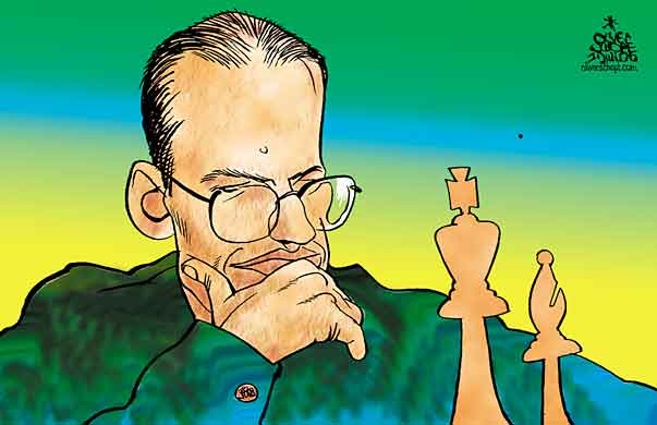 Oliver Schopf, politischer Karikaturist aus Österreich, politische Karikaturen aus Österreich, Karikatur Illustrationen Schach:Henrique Mecking, Großmeister aus Brasilien 