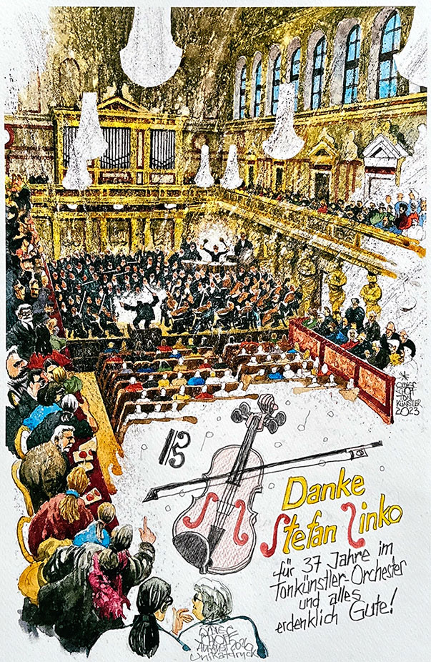 Oliver Schopf politische Karikatur: Tonkünstler-Konzerte im
Wiener Musikverein 2025: Digitaler Unikatdruck für den langjährigen Dirigenten des Tonkünstler-Orchester Niederösterreich Yutaka Sado. Oliver Schopf, politischer Karikaturist aus Österreich, politische Karikaturen aus Österreich, Karikatur Cartoon Illustrationen Artwork Tonkünstler Orchester Niederösterreich Cartoon Movement, @oliverschopf.bsky.social 2026: STEFAN SINKO BRATSCHIST VIOLA VERABSCHIEDUNG PENSION
