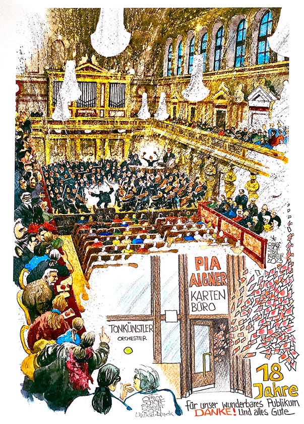 Oliver Schopf, politischer Karikaturist aus Österreich, politische Karikaturen aus Österreich, Karikatur Illustrationen Tonkuenstler-Orchester Niederösterreichische im Wiener Musikverein Großer Saal Musik Konzert LIVE-Zeichnungen 2023 NIEDERÖSTERREICHISCHE TONKÜNSTLER ORCHESTER KONZERT GROSSER GOLDENER SAAL WIENER MUSIKVEREIN

