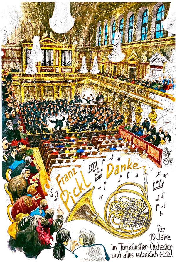 Oliver Schopf, politischer Karikaturist aus Österreich, politische Karikaturen aus Österreich, Karikatur Illustrationen Tonkuenstler-Orchester Niederösterreichische im Wiener Musikverein Großer Saal Musik Konzert LIVE-Zeichnungen 2023 NIEDERÖSTERREICHISCHE TONKÜNSTLER ORCHESTER KONZERT GROSSER GOLDENER SAAL WIENER MUSIKVEREIN

