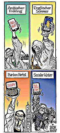 Oliver Schopf, politischer Karikaturist aus Österreich, politische Karikaturen, Illustrationen Archiv politische Karikatur Welt arabischer frühling ägypthen syrien occupy wallstreet anonymous iphone 
 