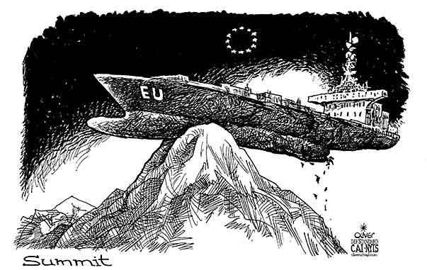 Oliver Schopf, editorial cartoons from Austria, cartoonist from Austria, Austrian illustrations, illustrator from Austria, editorial cartoon politics politician Europe 2012 
EU SUMMIT BRUSSELS SHIP CARGO SHIP EURO CRISIS AUSTERITY GROWTH 



