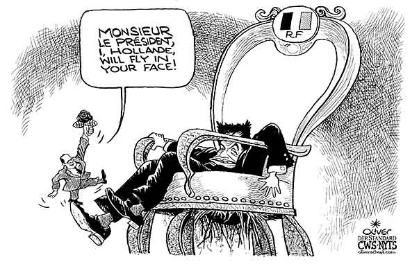 Oliver Schopf, editorial cartoons from Austria, cartoonist from Austria, Austrian illustrations, illustrator from Austria, editorial cartoon politics politician Europe 2011 FRANCE FRANÇOIS HOLLANDE SARKOZY ELECTIONS 2012 PRESIDENT CHALLENGER SOCIALIST ROSE   

