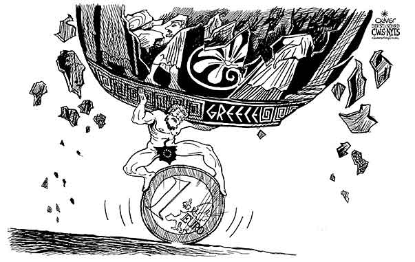  
Oliver Schopf, editorial cartoons from Austria, cartoonist from Austria, Austrian illustrations, illustrator from Austria, editorial cartoon
Europe Greece    2010 greece crisis 
eu atlas vase stability, sherd balance euro
