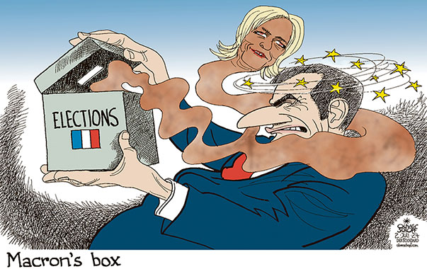 Oliver Schopf, editorial cartoons from Austria, cartoonist from Austria, Austrian illustrations, illustrator from Austria, editorial cartoon politics politician Europe, Cartoon Movement, CartoonArts International 2024:   
FRANCE ELECTIONS EMMANUEL MACRON MARINE LE PEN PANDORA’S BOX RASSEMBLEMENT NATIONAL FAR RIGHT WINNER FIRST BALLOT












































