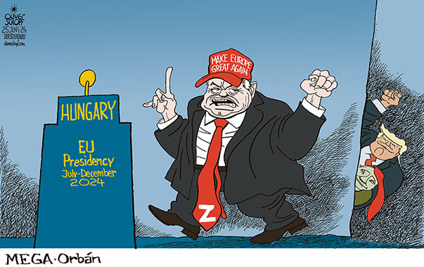 Oliver Schopf, editorial cartoons from Austria, cartoonist from Austria, Austrian illustrations, illustrator from Austria, editorial cartoon politics politician Europe, Cartoon Movement, CartoonArts International 2024:   
EU EUROPEAN UNION PRESIDENCY OF THE COUNCIL HUNGARY VIKTOR ORBÁN MAKE EUROPE GREAT AGAIN TRUMP PUTIN









































