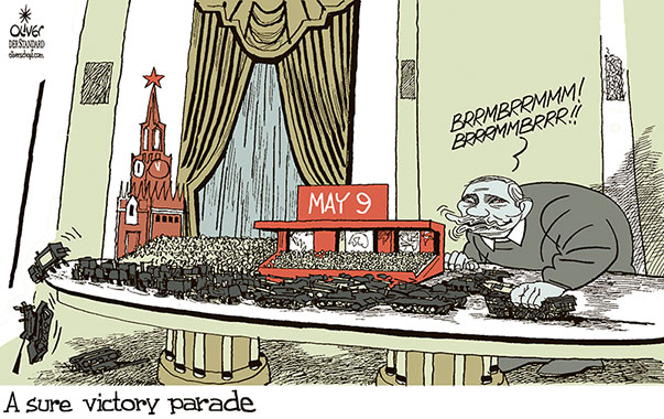 Oliver Schopf, editorial cartoons from Austria, cartoonist from Austria, Austrian illustrations, illustrator from Austria, editorial cartoon politics politician Europe, Cartoon Movement, @oliverschopf.bsky.social 2026: RUSSIA PUTIN VICTORY PARADE MAY 9 RED SQUARE MOSCOW KREMLIN LONG TABLE SECURITY SURE SAFE FEAR UKRAINE ATTACK 






















