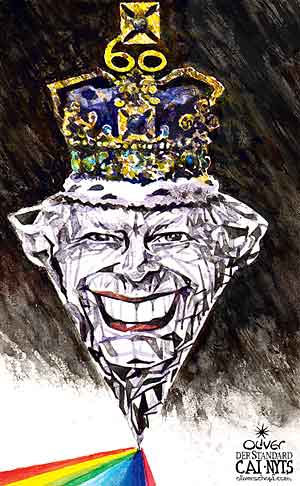 Oliver Schopf, editorial cartoons from Austria, cartoonist from Austria, Austrian illustrations, illustrator from Austria, editorial cartoon politics politician Europe 2012 
GREAT BRITAIN QUEEN ELIZABETH 2 CROWN DIAMOND JUBILEE CELEBRATION 60 TROOPING THE COLOURS RAINBOW FACETS 



