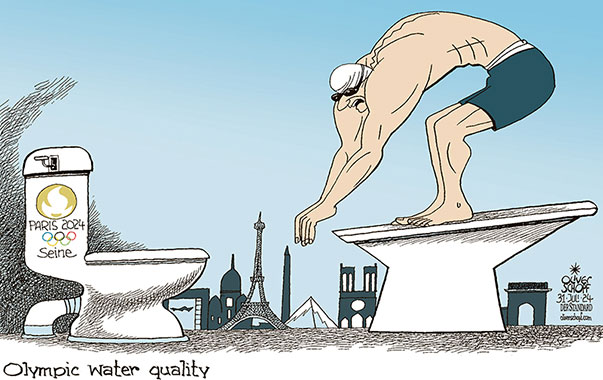 Oliver Schopf, editorial cartoons from Austria, cartoonist from Austria, Austrian illustrations, illustrator from Austria, editorial cartoon politics politician Europe, Cartoon Movement, CartoonArts International 2024:   
OLYMPIC GAMES PARIS SEINE RIVER WATER QUALITY SWIMMING TRIATHLON WASTEWATER SEWAGE WC CLOSET 
















































