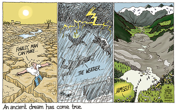 Oliver Schopf editorial cartoon: May 27, 2025: The entire Birch Glacier above the village of Blatten in the Swiss Lötschental collapsed, leading to a debris deposit on the valley floor which is several dozen meters thick and two kilometers long.
Oliver Schopf, editorial cartoons from Austria, cartoonist from Austria, Austrian illustrations, illustrator from Austria, editorial cartoon politics politician Europe, Cartoon Movement, @oliverschopf.bsky.social 2025: SWITZERLAND VILLAGE BLATTEN LÖTSCHENTAL BIRCH GLACIER LANDSLIDE MUDSLIDE DEBRIS FLOOD CLIMATE WEATHER WEATHERMAKER
