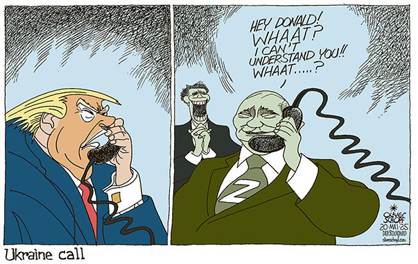 Oliver Schopf, editorial cartoons from Austria, cartoonist from Austria, Austrian illustrations, illustrator from Austria, editorial cartoon politics politician Europe, Cartoon Movement, @oliverschopf.bsky.social 2025: UKAINE WAR TRUMP PUTIN TELEPHONE CALL PEACE CEASEFIRE NEGOTIATIONS





















