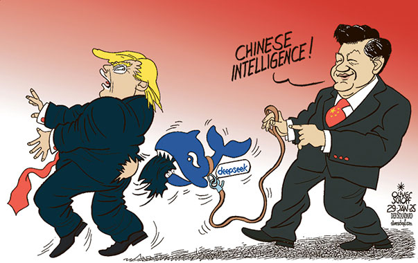 Oliver Schopf, editorial cartoons from Austria, cartoonist from Austria, Austrian illustrations, illustrator from Austria, editorial cartoon politics politician International, Cartoon Movement, 2025: DEEPSEEK ARTIFICIAL INTELLIGENCE AI CHINA USA TRUMP XI JINPING COMPETITOR

























