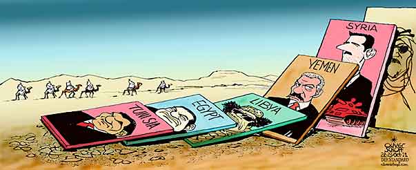 Oliver Schopf, editorial cartoons from Austria, cartoonist from Austria, Austrian illustrations, illustrator from Austria, editorial cartoon middle-east 2011ARAB SPRING TUNISIA EGYPT LIBYA YEMEN SYRIA DOMINO DESERT

 
