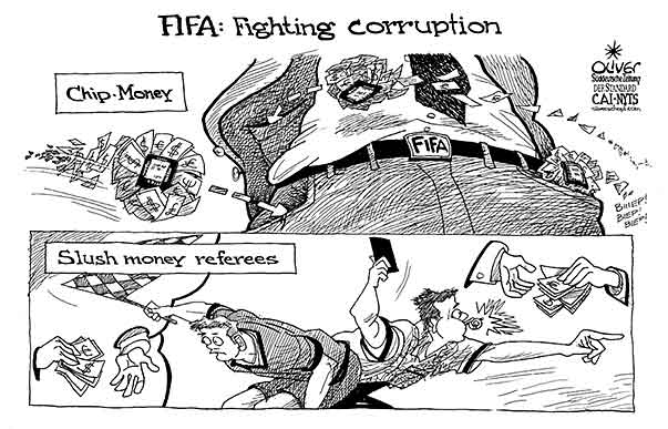 Oliver Schopf, editorial cartoons from Austria, cartoonist from Austria, Austrian illustrations, illustrator from Austria, editorial cartoon politics politician International, Cartoon Arts International, New York Times Syndicate, Cagle cartoon 2012 FIFA SOCCER CORRUPTION MONEY BLATTER CHIP BALL REFEREE   

 


