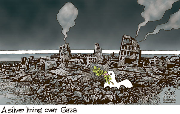 Oliver Schopf, editorial cartoons from Austria, cartoonist from Austria, Austrian illustrations, illustrator from Austria, editorial cartoon politics politician International, Cartoon Movement, @oliverschopf.bsky.social 2025: MIDDLE EAST GAZA WAR PEACE PLAN ISRAEL HAMAS HOSTAGES CEASEFIRE DOVE SILVER LINING HORIZON HOPE




 




























