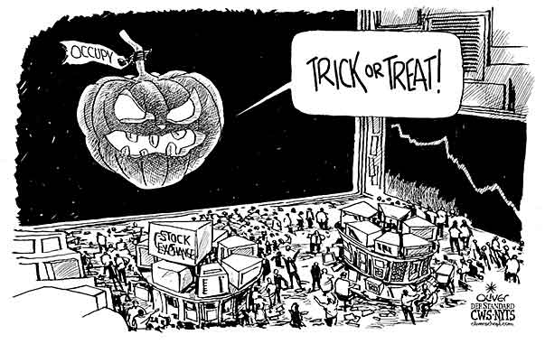 Oliver Schopf, editorial cartoons from Austria, cartoonist from Austria, Austrian illustrations, illustrator from Austria, editorial cartoon economy finances business markets 2010 OCCUPY WALL STREET CRISIS EURO DEBT BANK MARKET HALLOWEEN 

  width=