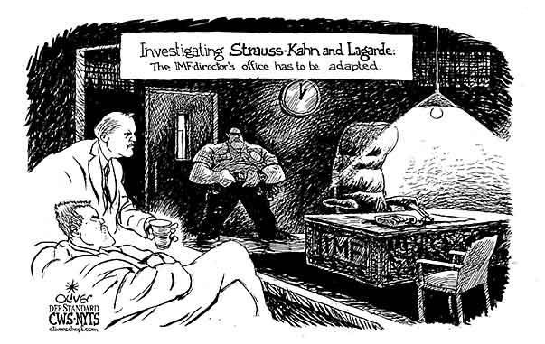 Oliver Schopf, editorial cartoons from Austria, cartoonist from Austria, Austrian illustrations, illustrator from Austria, editorial cartoon politics politician International 2011 imf lagarde Christine strauss-kahn investigation charge france interrogation room



 




