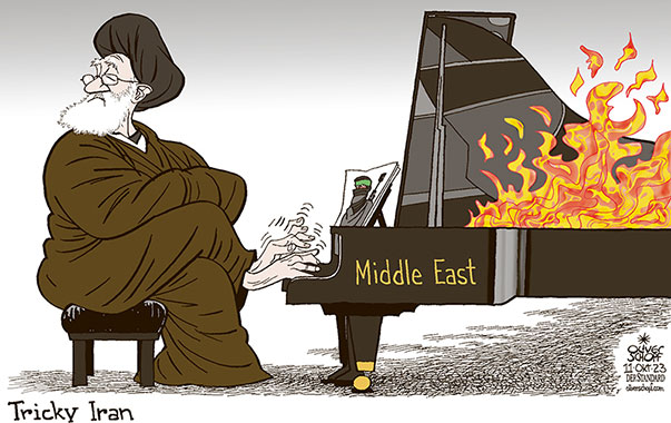 Oliver Schopf, editorial cartoons from Austria, cartoonist from Austria, Austrian illustrations, illustrator from Austria, editorial cartoon politics politician International, Cartoon Movement, CartoonArts International 2023: MIDDLE EAST MID EAST ISRAEL PALESTINE HAMAS ATTACK FIRE SOURCE IRAN MULLAH KHAMENEI GRAND PIANO PLAY TRICKY 











