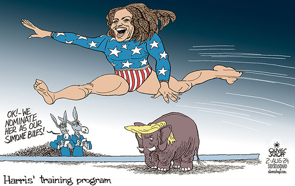 Oliver Schopf, editorial cartoons from Austria, cartoonist from Austria, Austrian illustrations, illustrator from Austria, editorial cartoon politics politician International, Cartoon Movement, CartoonArts International 2024: USA PRESIDENTIAL ELECTIONS CAMPAIGN KAMALA HARRIS DEMOCRATS REPUBLICANS ELEFANT JACKASS DONKEY GYMNASTICS EXERCISE SIMONE BILES OLYMPIC GAMES PARIS TRAINING PROGRAM






















